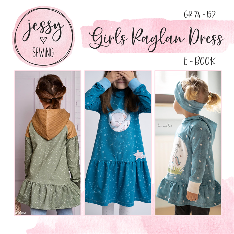 eBook - *Girls Raglan Dress* Hoodiekleid Tunika Ballonärmel 